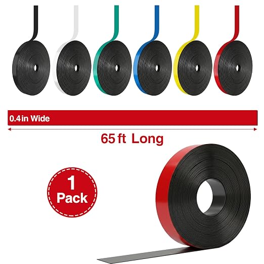 CHUNNIAO 0.4" X 65' Red Magnetic Tape for Whiteboard in Classsroom,School&Office Supplies, Fine Line Gridding Tape