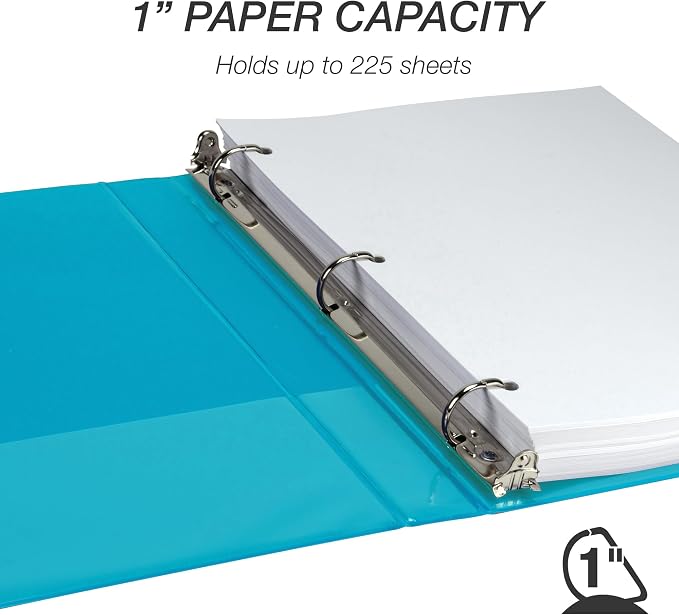 Samsill Durable 1 Inch Binder, D Ring Binder, Customizable Clear View Cover, Blue Coconut, Holds 225 Pages (Pack of 2)