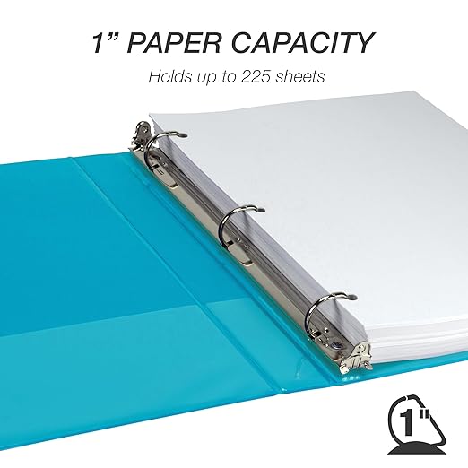 Samsill Durable 1 Inch Binder, D Ring Binder, Customizable Clear View Cover, Sky Blue, Holds 225 Pages