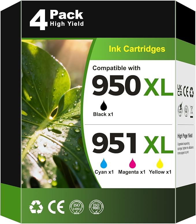 950XL 951XL Ink Cartridges 8600 8610 8100 High Yield Ink Compatible for HP 951 Ink Cartridges 950 XL 951 XL Works with Office Jet Pro 8600 8610 8615 8620 8625 8100 8630 8660 276DW 251DW, 4-Pack