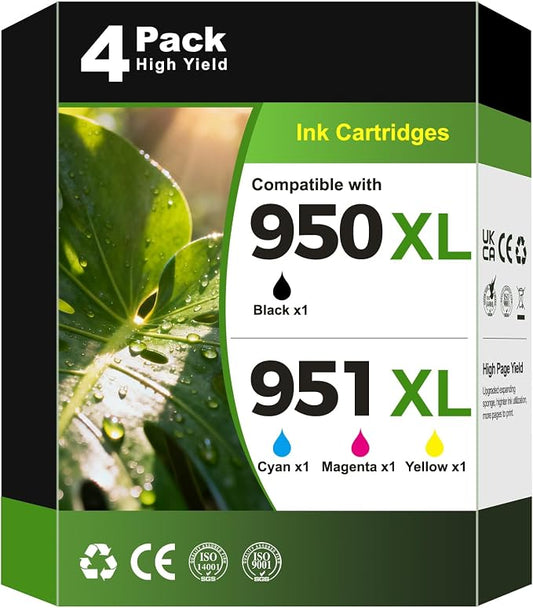 950XL 951XL Ink Cartridges 8600 8610 8100 High Yield Ink Compatible for HP 951 Ink Cartridges 950 XL 951 XL Works with Office Jet Pro 8600 8610 8615 8620 8625 8100 8630 8660 276DW 251DW, 4-Pack