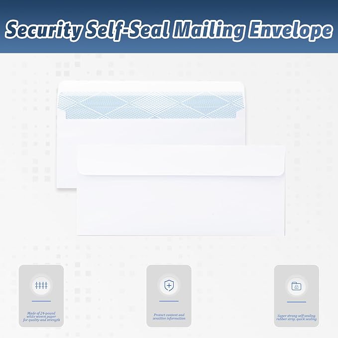 Yeplan 500PCS #10 Envelopes Letter Size Self Seal Business Envelopes No Window Security Mailing Envelopes Size 4-1/8 x 9-1/2 Inch - White 24LB Paper
