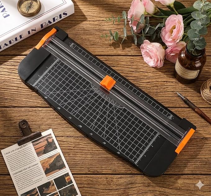 12-Inch Guillotine Paper Cutter, Black | Heavy Duty, 12-Sheet Capacity, Hidden Ruler, Compact Design, For Cardstock, Photos, Scrapbooking, Office & Classroom