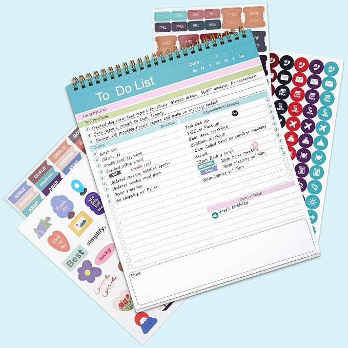 To Do List Notepad, Spiral Bound Undated Daily Planner, 52 Sheets 8.5" X 10.5" Tear Off Task Planning Pad with Checklist, For Work Office Home | Spiral Bound Undated Daily Planner, 52 Sheets 8.5" X 10.5" Tear Off Task Planning Pad with Checklist, For W...