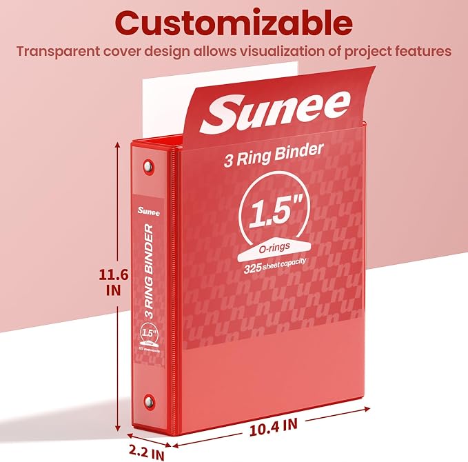 SUNEE 1.5 Inch Binders 3 Ring 4 Pack, 1 1/2 Inch Classic 4-Color Binder Set (8.5x11 Inches) for Office, School or Home Supplies