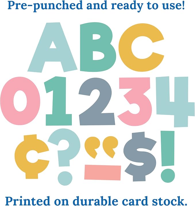 Carson Dellosa Boho Bulletin Board Letters 4", 219-pieces, Prepunched | Upper and Lowercase Alphabet, Numbers, Punctuation, and Symbols for Bulletin Board, Posterboard, Party, and Classroom Decor