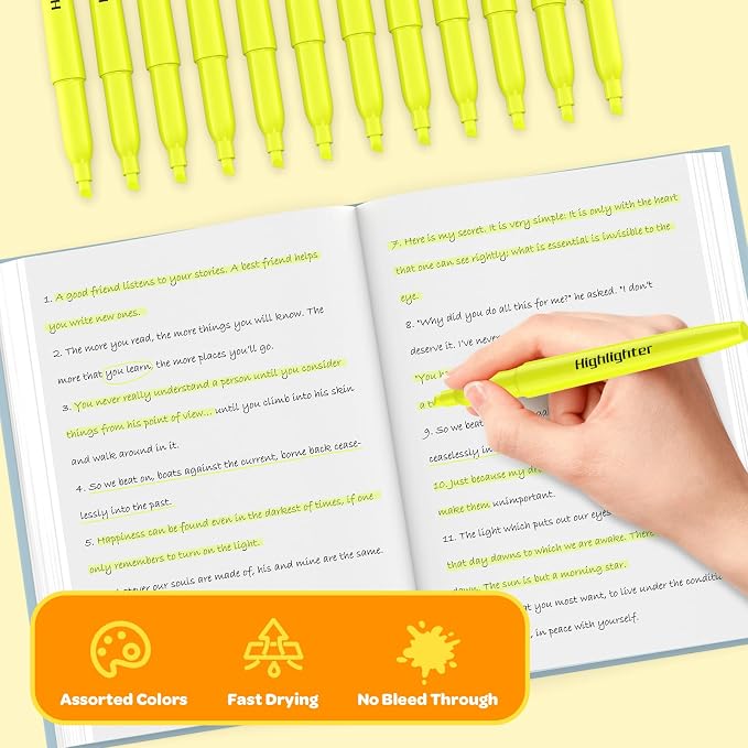 48 Pack Yellow Highlighters - Bulk Set with Chisel Tip, Quick Dry Ink and No Bleed Through, For Studying, Note-Taking, Back to School, Office, Students & Teachers Supplies