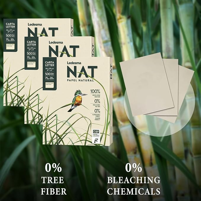 Sugarcane Pulp Printer Paper 8.5"x11" (3 Reams / 1500 Sheets) | Tree-free sugarcane pulp paper. Unbleached, no dyes. For all office and photocopy printers, designs and crafts