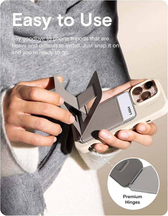 MOFT Phone Tripod Stand & Wallet, NFC Card Holder, Hold 1-2 Cards | Mulit-Angles | Portable l MOVAS Leather | Magsafe Compatible | Easy to Charge | Travel Essential |For Content Creators