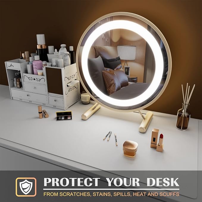 K KNODEL Small Office Desk Mat, Leather Mouse Pad (23.6"x13.8", White) | Desk Pad, Keyboard Pad, Computer and Laptop Mat, Desktop Protector and Cover, Writing Pad and Blotter for Home Office