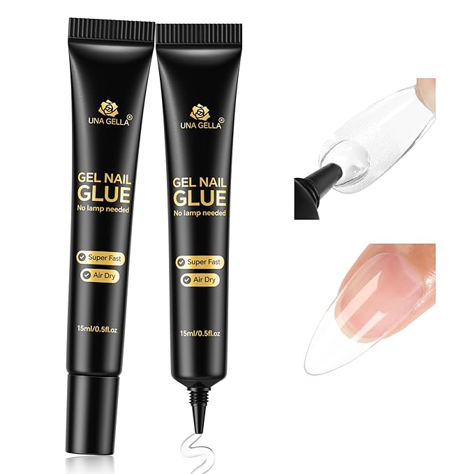 UNA GELLA Strong Nail Glue Gel, 15ml*2pcs No U V/Lamp Needed Nail Gel Glue, Quick Air Dry Semi Solid False Nail Glue, Super Strong Nailglue For Press Ons Acrylic Nails Tips Extension DIY Kit