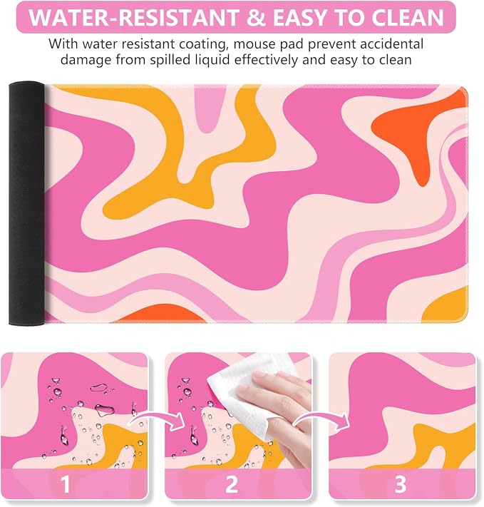 iCasso Large Mouse Pad (35.4x15.7 in), Keyboard Mouse Mat Desk Pad for Work | Desk Mat Gaming Mousepad with Stitched Edges, Game, Office, Home-Pink Topographic