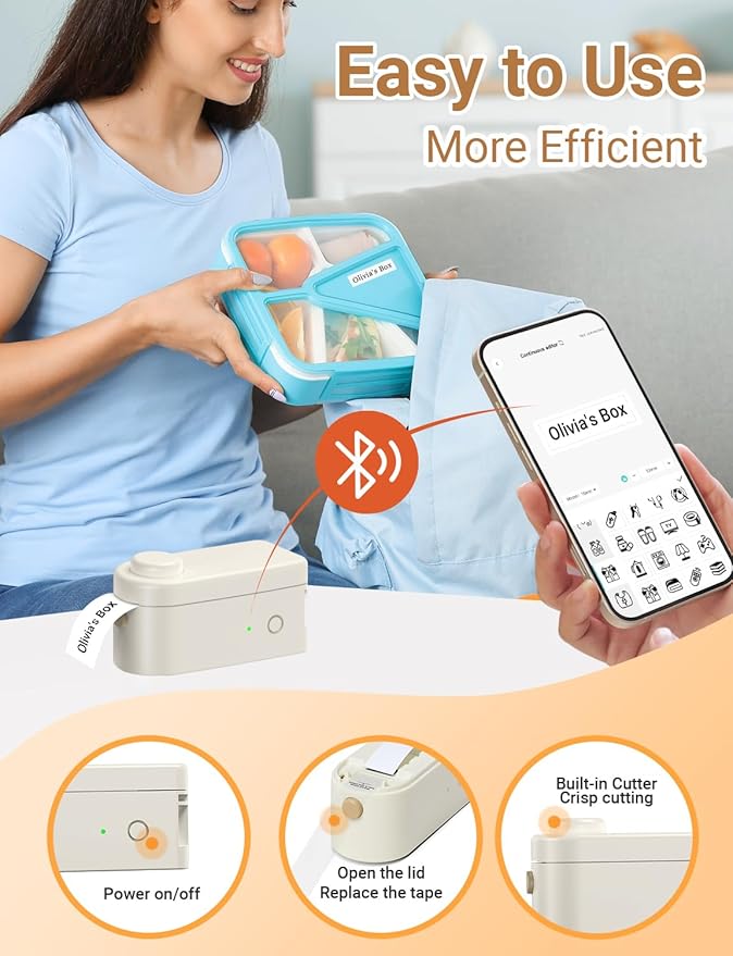 Makeid Label Makers, L1 Label Maker Machine, Portable Wireless Sticker Label Makers for Home, School, Office Use, Rechargeable Thermal Printer with Multiple Fonts, Templates - Beige, 203dpi