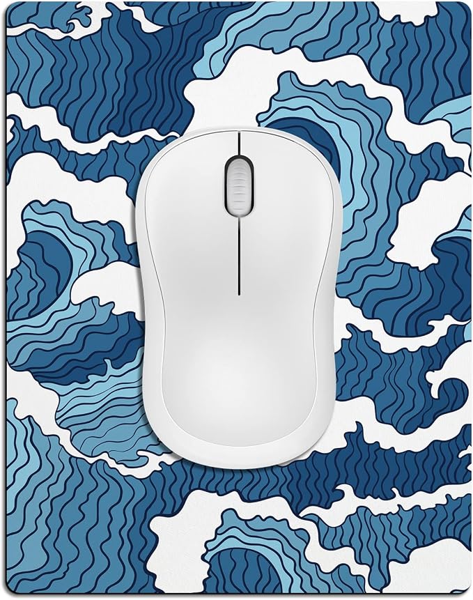 Small Mouse Pad Cute, Mini Mouse Pads for Wireless Mouse and Laptop, Travel Mousepads with Designs - Japanese Blue Great Wave, Portable Mousepad with Non-Slip Rubber Base - 5.5 x 7 Inch