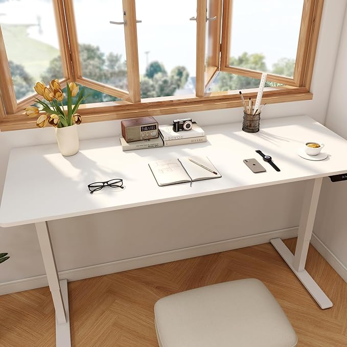 FLEXISPOT 63"x28" Large Dual Motor Electric Standing Desk, White - 198 LBS Heavy-Duty Capacity, Ideal for Home Office, Creative Studio, or Multi-Monitor Setup