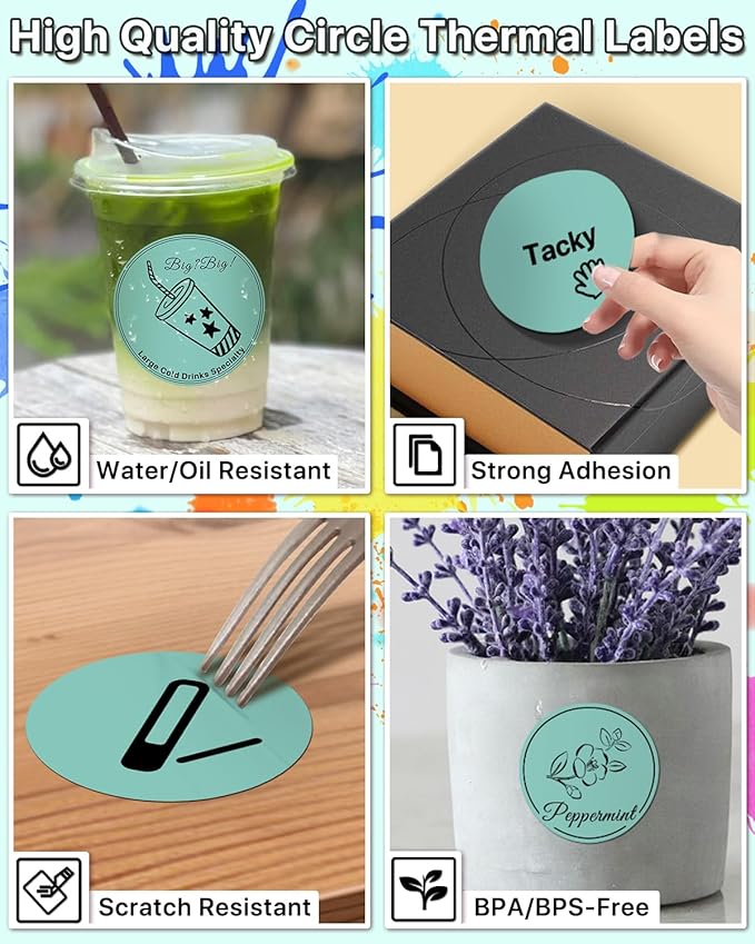 3 Inch (76.2mm x 76.2mm) Round Thermal Printer Label Stickers Self-Adhesive Circle Convenient Multi-Purpose Blank 3" Sticker Roll for Family Classification, Gift Sealing, Green (500Pcs)
