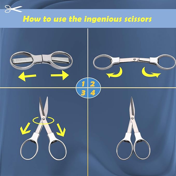 Friker Folding Scissors,Portable Telescopic Cutter Pocket Badge Scissors | 2 Pcs Mini Safe Silver Foldable Scissors for Household, Office, Handcrafts, Sewing, Nurse Use, Travel and Fishing