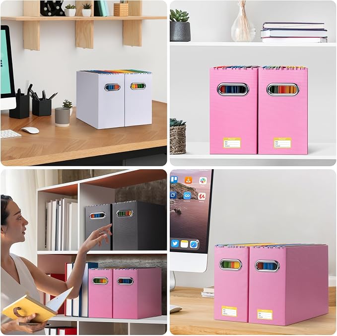 BALEINE File Organizer Box, Cardboard File Folder Organizer with Handle for Letter Size, Portable Collapsible Hanging Filing Box for Home Office Document Storage (8 Pack, Pink)