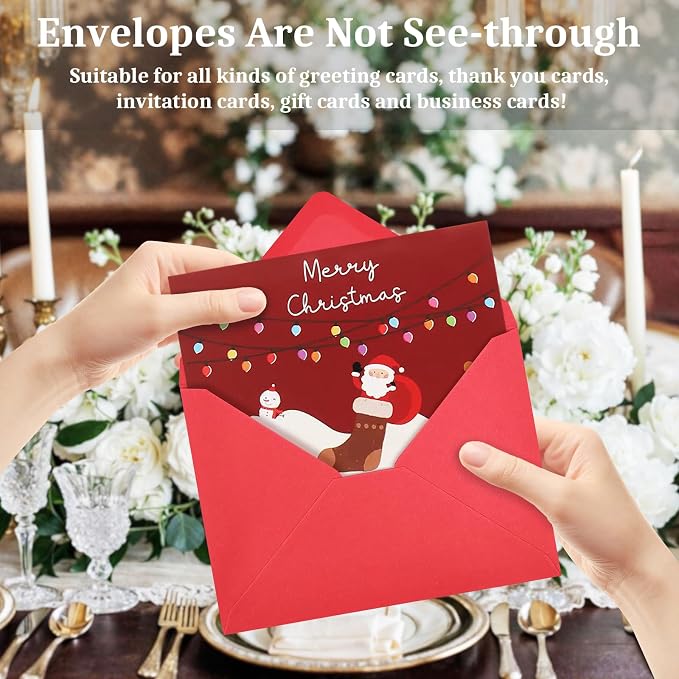 100 Pack Christmas A7 Envelopes, Red and Dark Green Greeting Card Envelopes Self Seal, 5.24 x 7.24 in Envelopes for Birthday Graduation Wedding Xmas Holiday