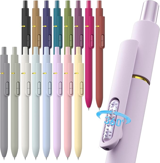 Hiacry 16 Pack Gel Pens, Quick-Dry Black Ink-0.7mm Fine Point Fidget Pens | Smooth Writing, Stress Relief, No Smear, Journaling, Note Taking, School, Office, Gift, Students & Adults (Vintage+Morandi)