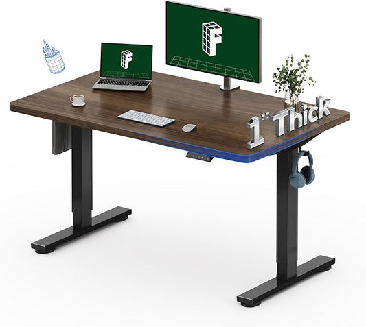 FLEXISPOT 48"x30" One-Piece Electric Standing Desk, 1" Thick Seamless Desktop for Home Office, Study & Multi-Monitor Setup, Black Walnut