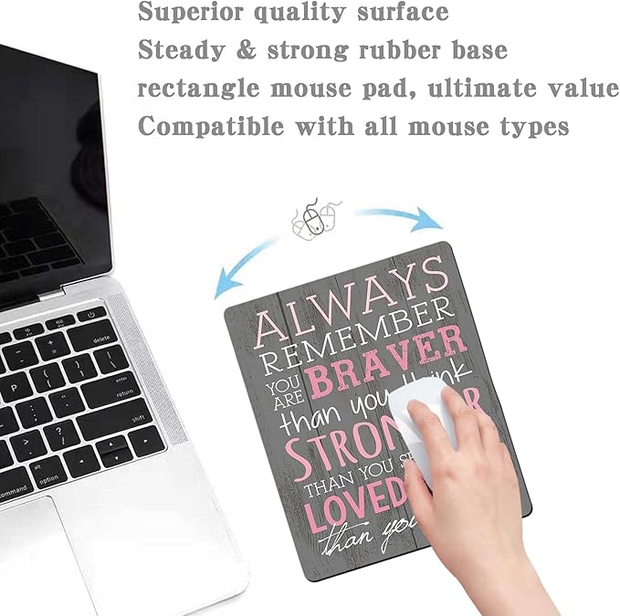 Pink Inspirational Quote Mouse Pad,Non-Slip Rubber Base Gaming Mouse Pad for Laptop,Waterproof Mouse Pads for Desk Wireless Mouse Office