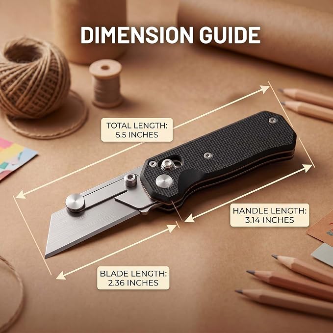 Folding Utility Knife, Pocket Knife, Box cutter Knife with Pocket & Rail Lock, Durable Razor Knife for Home Office Warehouse Everyday Carry, Gift for Men Women（Black）