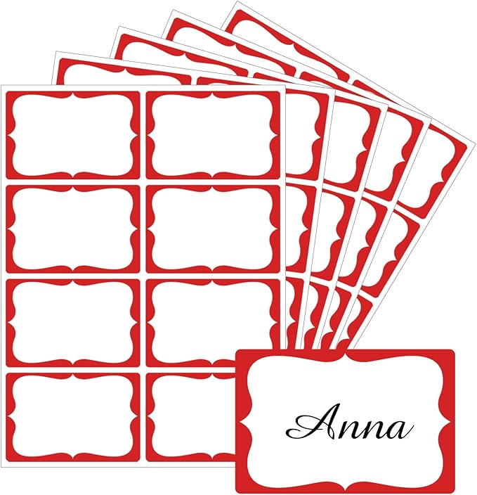 Starboling Name Tag Stickers, 200 Pcs 3"x2" Red Plain Stickers with Colorful Border, For Office, Meetings, School & Home