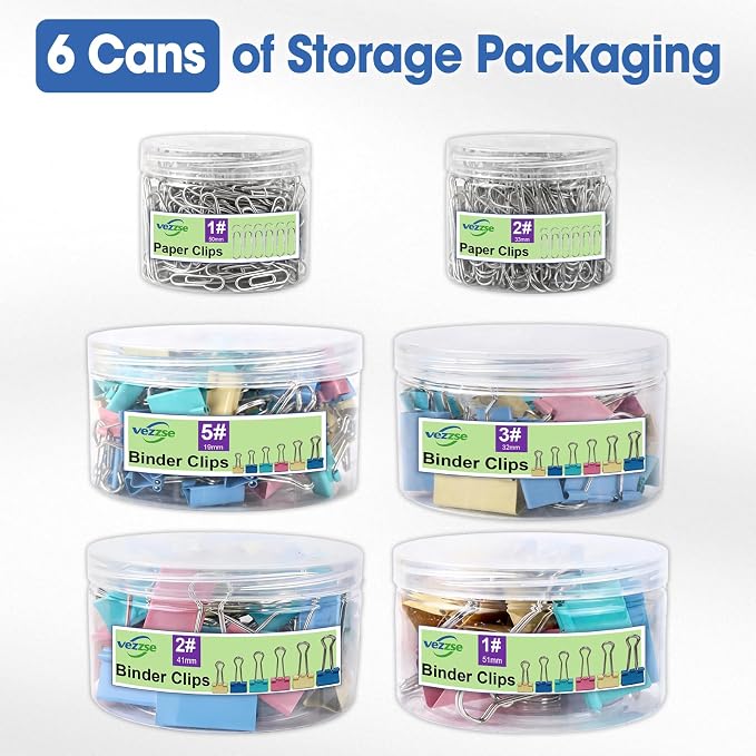 720 PCS Paper Clips and Binder Clips Sets, Binders & Paperclips Assorted Sizes and Jumbo Paper Clips for Offices, Schools and Families