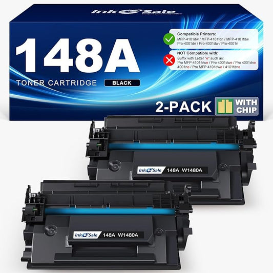 INK E-SALE 148A Toner Cartridge Black 4001n 4101fdw (with Chip) Compatible Replacement for HP 148 148A 148X W1480A W1480X for HP Pro MFP 4101fdw 4101fdn 4001dw 4001dn 4001n Printer (2 Pack)