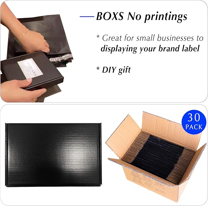 6x4x3 Black Cardboard Boxes - 30 Pack Small Shipping Boxes for Small Business Mailing, Corrugated Packaging