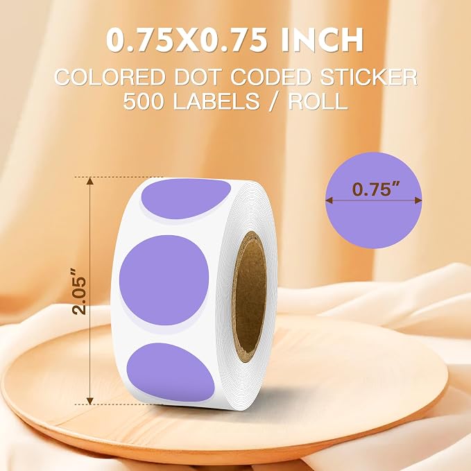 PARLAIM 3/4 Inch Color Coding Label Stickers,500PCS Circle Inventory Sticky Dots Sticker in Dispenser Box,Purple Adhesive Round Dot Labels for Office Home(Purple)