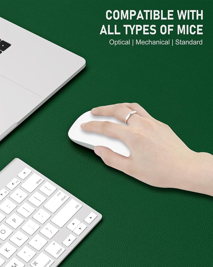 Desk Pad, 23.6" x 13.8" PU Leather Non-Slip Desk Mat Large Mouse Pad for Desktop, Waterproof Laptop Computer Writing Mat for Office, Home, Work, Gaming, Dark Green