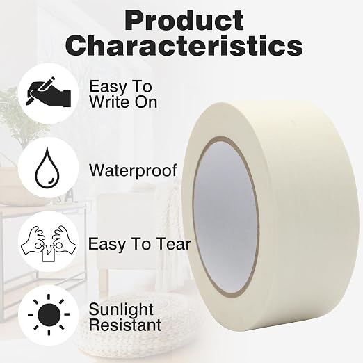 Masking Tape 2 inch Wide, Beige White Painters Tape General Purpose Tape for Crafts Painting Labeling Decoration School Projects Home Office, 2 inchX55 Yards