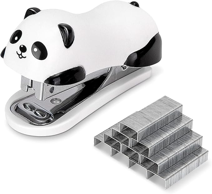 Deli Mini Cute Panda Desktop Stapler, 12 Sheet Capacity | Includes Built-in Staple Remover & 1000PCS No.10 Staples