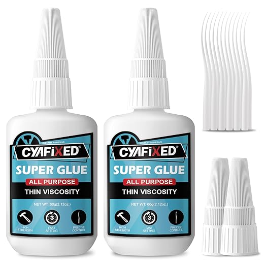 Thin Super Glue 120 Gram, All Purpose Clear Liquid CA Glue Repair Wood Ceramic Glass Plastic, Heavy Duty Cyanoacrylate Adhesive for 3D Print PLA Shoe Metal, Strong Bond and Instant Superglue