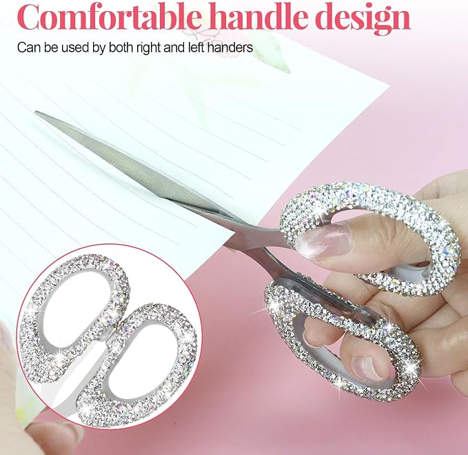 Koqye 6.3-Inch Rhinestone Scissors - Stainless Steel Cute Scissors for Office, Home & Crafting, Decorative Bling Handle Paper Cutting Tool (White)