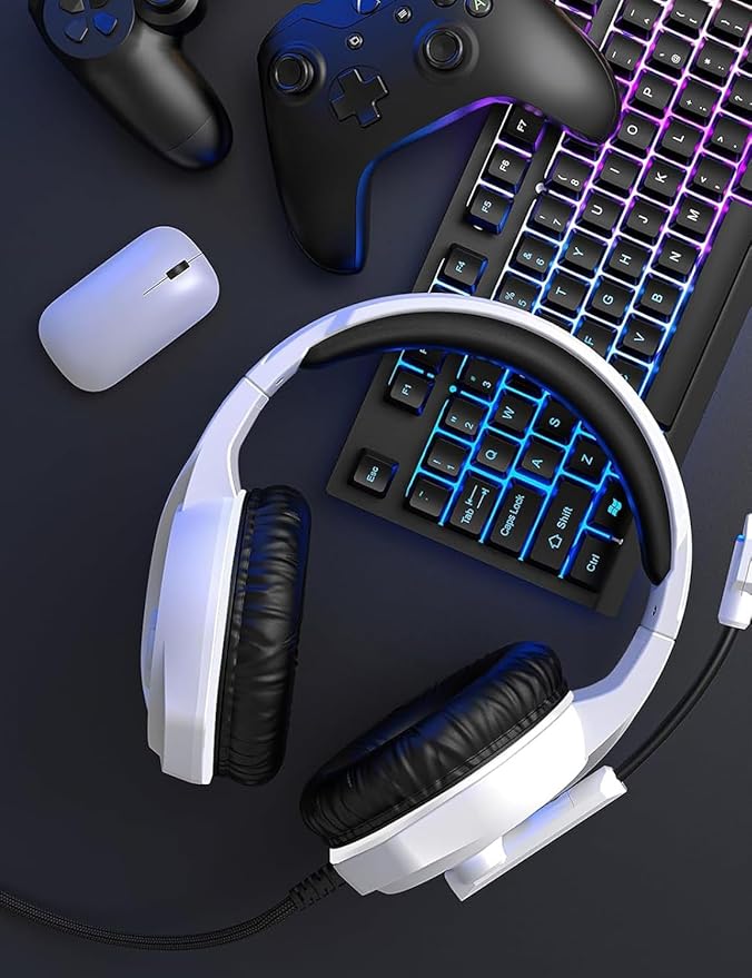 ZIUMIER Z20 White Gaming Headset for PC PS4 PS5 Xbox One Xbox Series S/X, Wired Over-Ear Headphone with Noise Canceling Microphone, RGB LED Light, Bass Surround Sound