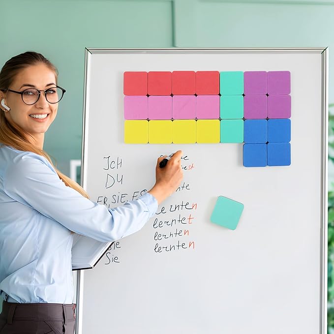 MaxGear 24 Pack Dry Erase Erasers, Magnetic Whiteboard Dry Erasers for Classroom, Mini Whiteboard Cleaning Pads, Chalkboard Wiper Teacher Supplies for School, Office, Home, 6 Color, 2 x 2 Inch