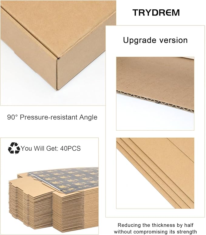 40 Pack Small Shipping Boxes, 10x8x2 Inch Brown Cardboard Boxes for Small Business