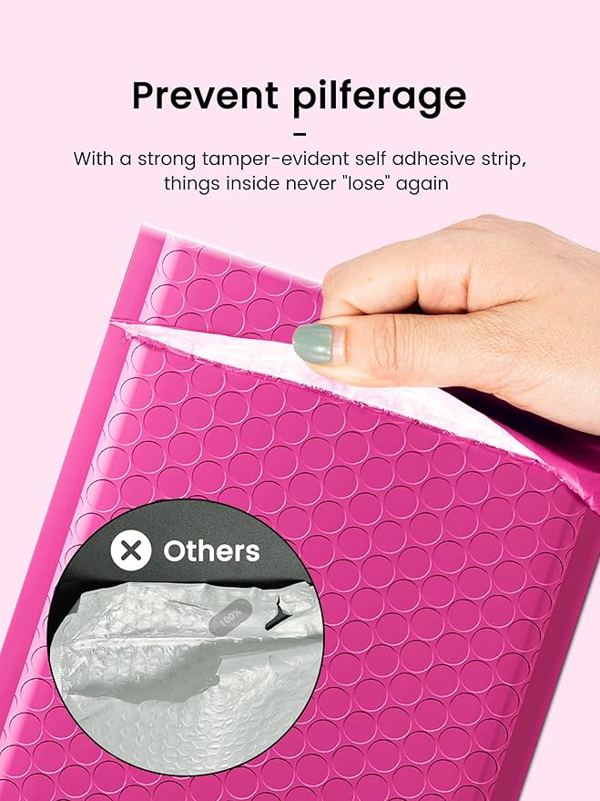 GSSUSA 100 Pack Bubble Mailer 6x10 Inches Padded Mailers Usable Size 6X9" Bubble Envelopes Small Envelope Bags Shipping Bag Bulk Pack Self Seal Package Packing Business Supplies, Pink