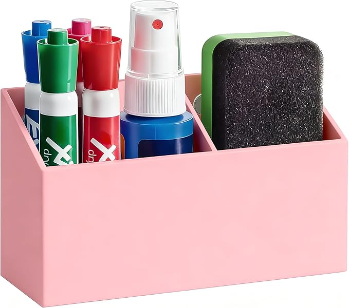 Acrylic Magnetic Pen Holder for Whiteboard,Fridge, School Supplies | Magnet Dry Erase Marker Holder for Refrigerator, Pencil Cup for Teacher Classroom,Office Accessories, Locker Organizer-Pink