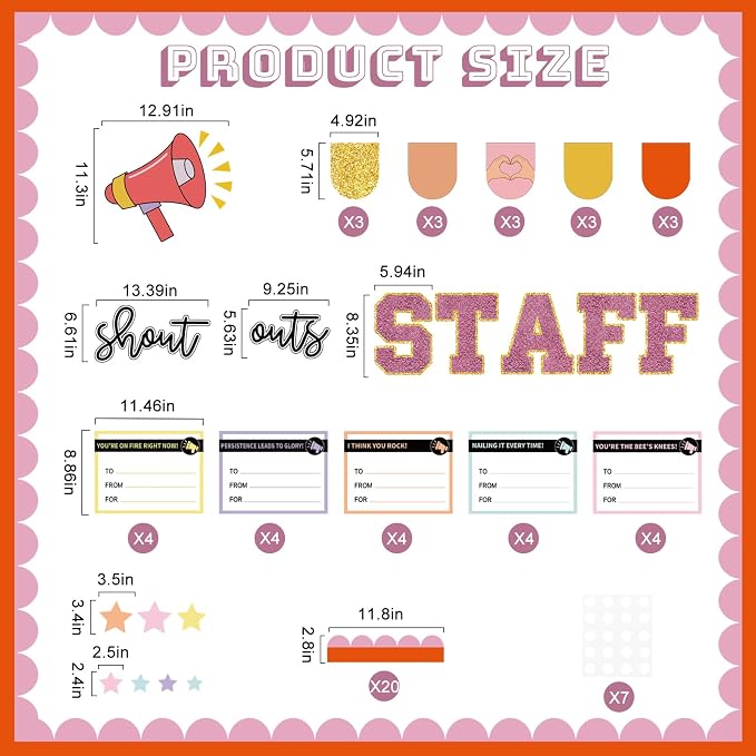 Mooliwe Staff Shout Out Bulletin Board Kit, Employee Recognition Decor Set with 20 Appreciation Cutouts for Employee of Month Office School Classroom Wall Door Decor Supplies
