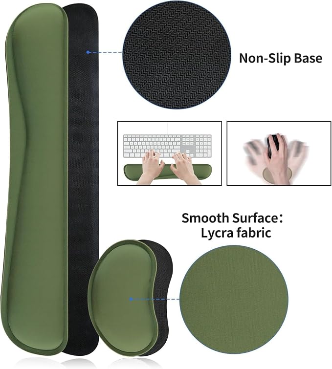 Bloss Leather Mouse Pad with Wrist Rest, Large Mousepad + Keyboard Pad, Non-Slip Desk Mat for Office, Home(27.6" x 13.8", Olive Green)