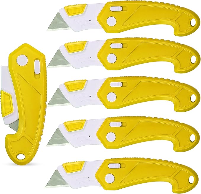 Lightweight Strong ABS Plastic Folding Utility Box Cutter (Bright Yellow, 6)