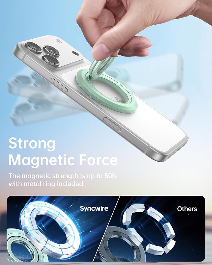 SYNCWIRE Magnetic Phone Ring Holder, for MagSafe Phone Grip Stand Kickstand | 360° Rotation, Double-Sided Magnet, Cell Phone Grip Finger Holder, for iPhone 17 16 15 14 13 12 Pro Max, MagSafe Accessories