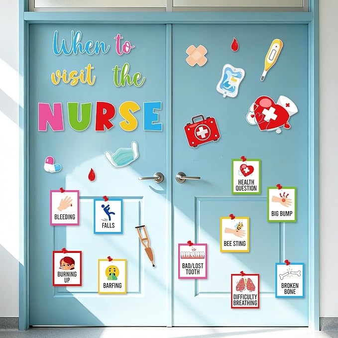 47Pcs School Nurse Bulletin Board Decorations Set, Welcome Back to School Classroom Decorations Kit, Nursing Appreciation Office Decor Medical RN Cutouts Healthcare Workers Chalkboard Door Wall Decor