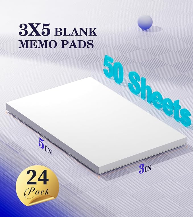 Small Note Pads 3x5 White Pocket Notepad, 24 Pack Server Note Pads 3x5 Mini | Memo Pads, Scratch Pads Small Writing Pads White Paper, 50 Sheets per Blank Pocket Notepads 3x5 Scratch Paper for Work/School