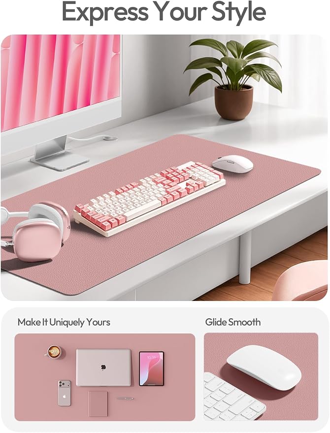 YSAGi Leather Desk Protector, Office Mat, Large Mouse Mat, Non-Slip PU Leather Blotter, Laptop Pad, Waterproof Writing Pad for Office and Home (Pale Mauve, 31.5" x 15.8")