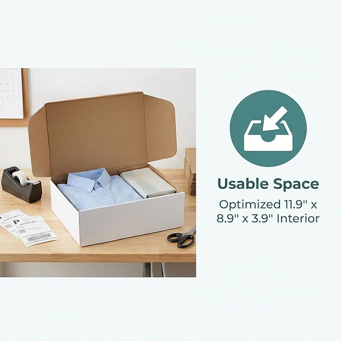 WIFTREY 12x9x4 Inches Shipping Boxes White Set of 25, 12 x 9 x 4 Corrugated Cardboard Box for Packaging Small Business, Moving, Literature Mailer